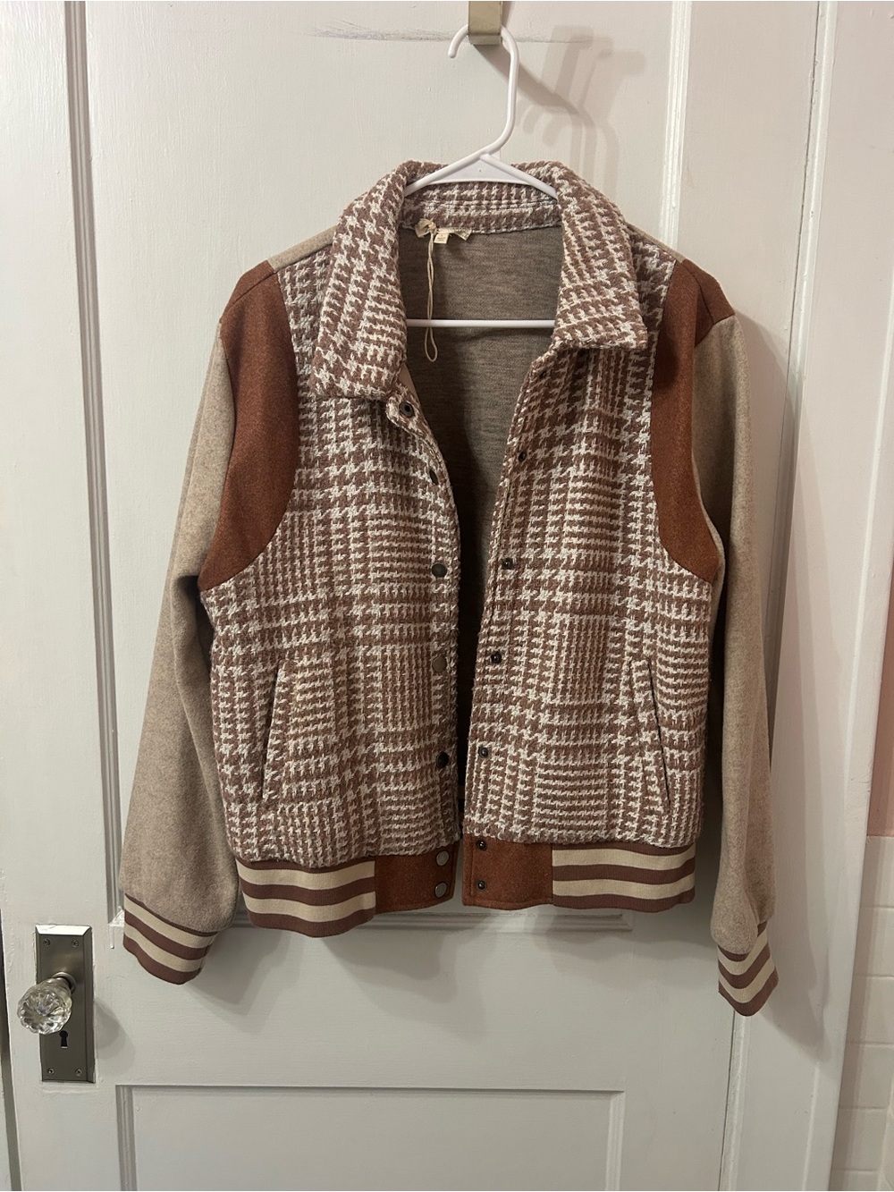 Mystree Brown & Cream Plaid Bomber Jacket